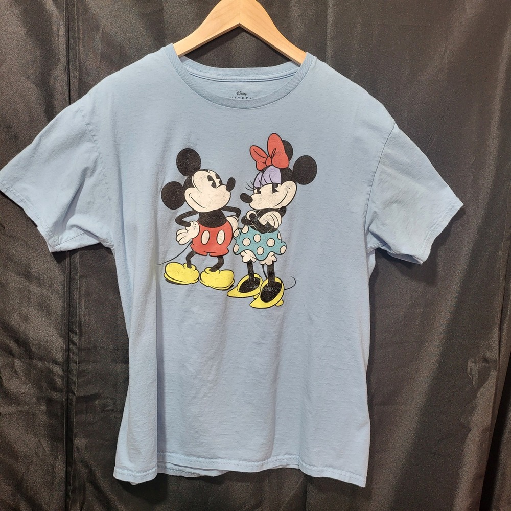 Disney Mickey Mouse Minnie Mouse Graphic T-Shirt‎ Light Blue Large Cotton Tee